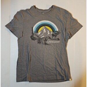Life is Good T-Shirt Womens S Gray Mountain Moose Graphic Outdoor Travel